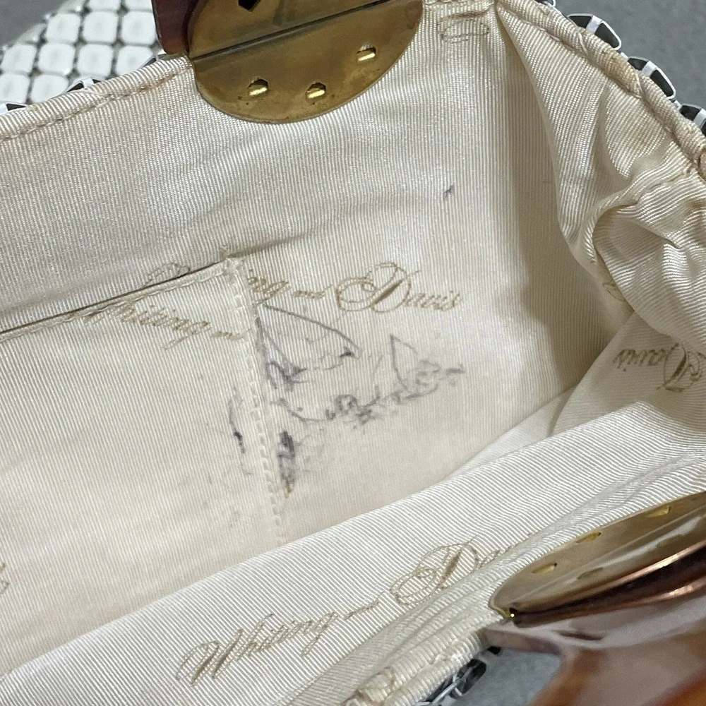 Vintage Purse Cream Mesh Tote Lucite Wood‎ Grain Handles Whiting And Davis Glam